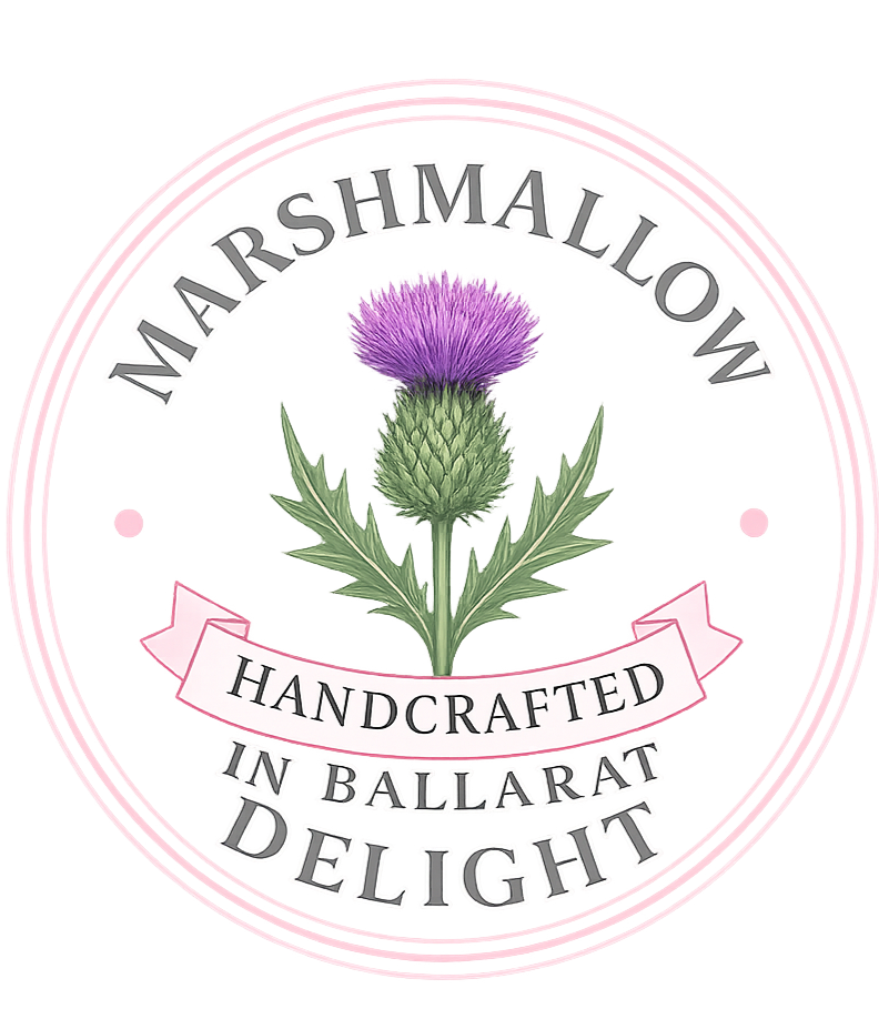Marshmallow Delight thistle logo, handcrafted in Ballarat